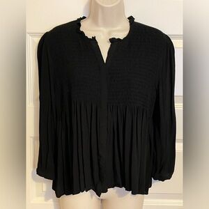 ee:some Womens Shirt Blouse Smocking Button-Up Baby Doll Stretchy Flowy Size M